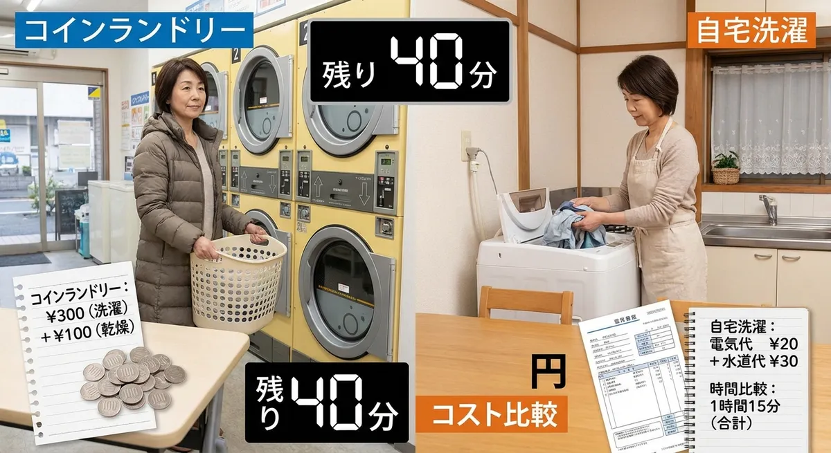 コインランドリーと自宅洗濯機のコスト比較