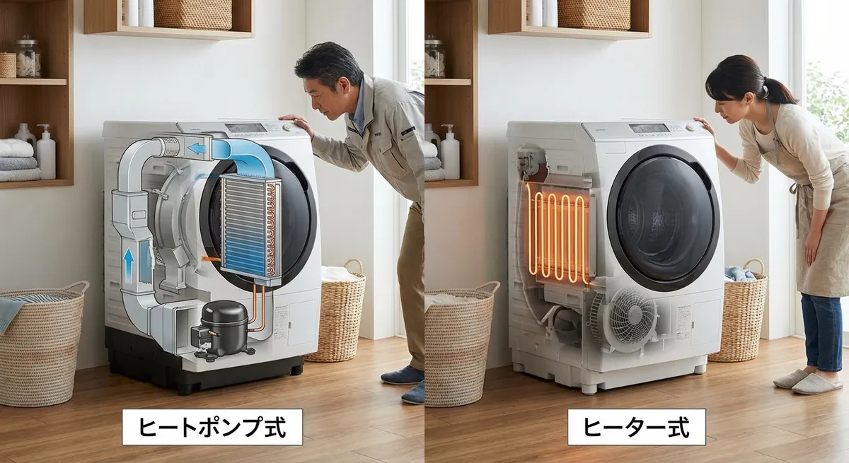 乾燥機能の電気代比較：ヒートポンプ vs ヒーター式